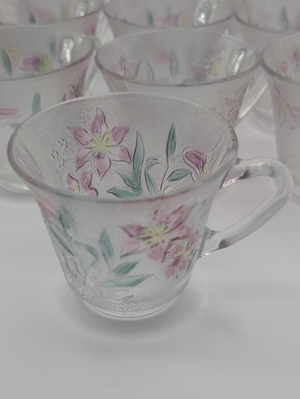 Vintage Kig Pink and Green Floral Punch Glasses Cup Set Of 12